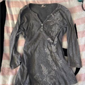 Gray Floral Long Sleeve Top